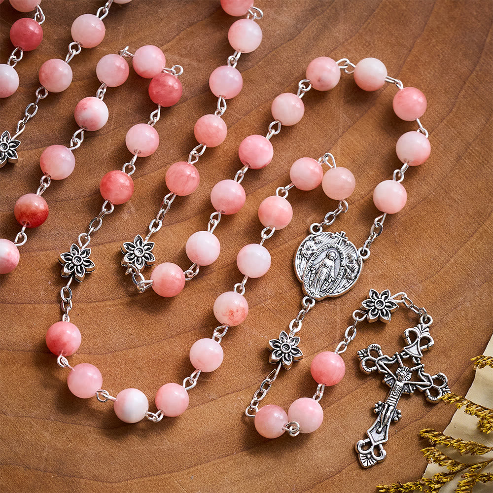 SolaceBeads Blush Grace Pink Persian Jade Rosary With Silver Emblems: Rooted in Gentle Devotion - image 4