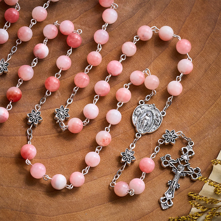 SolaceBeads Blush Grace Pink Persian Jade Rosary With Silver Emblems: Rooted in Gentle Devotion - image 4
