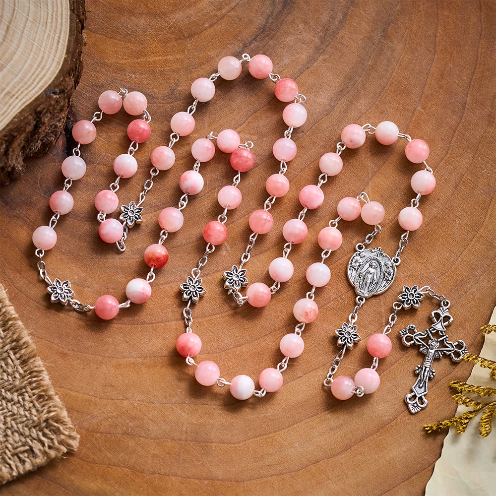 SolaceBeads Blush Grace Pink Persian Jade Rosary With Silver Emblems: Rooted in Gentle Devotion - Persian Jade - image 0