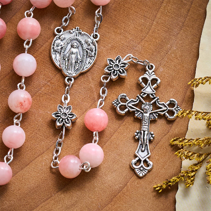SolaceBeads Blush Grace Pink Persian Jade Rosary With Silver Emblems: Rooted in Gentle Devotion - image 3