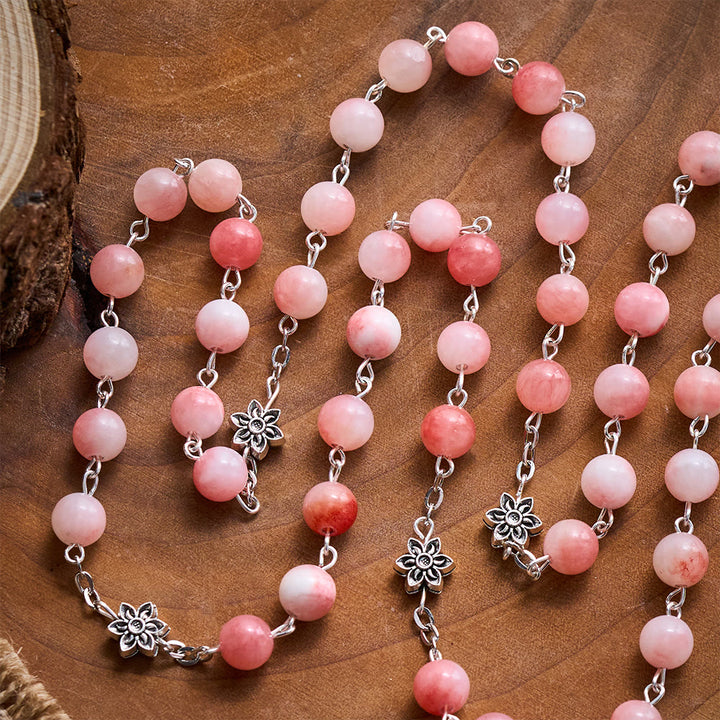 SolaceBeads Blush Grace Pink Persian Jade Rosary With Silver Emblems: Rooted in Gentle Devotion - image 2