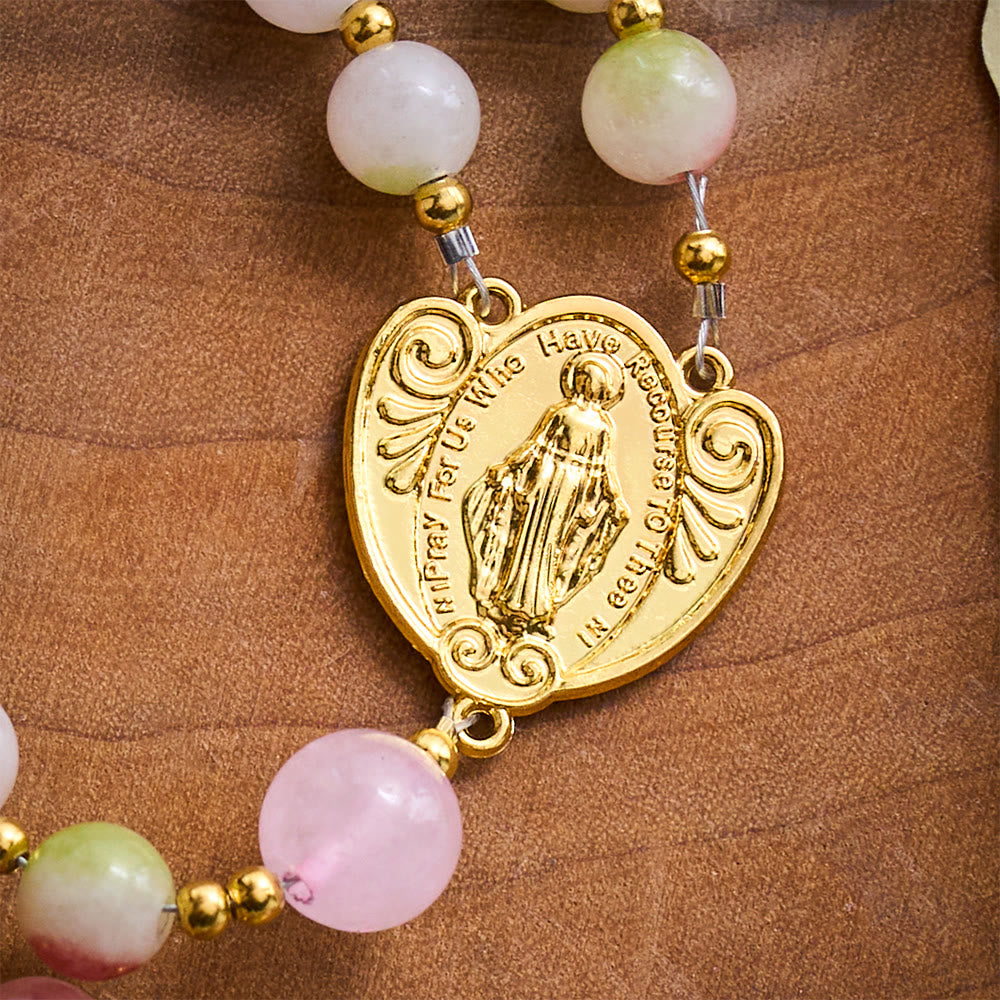 SolaceBeads Watermelon Tourmaline Stone Rosary with Crucifix &amp; Medal: Elegant Spiritual Keepsake - image 6