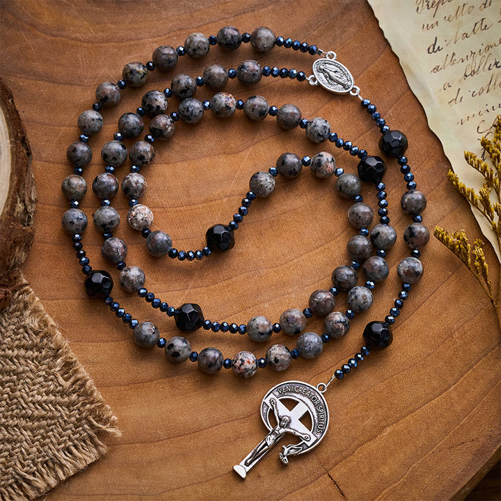 SolaceBeads Midnight Grace Yooperlite Rosary With Spirit Crucifix: Rooted in Sacred Calm - Yooperlite - image 0