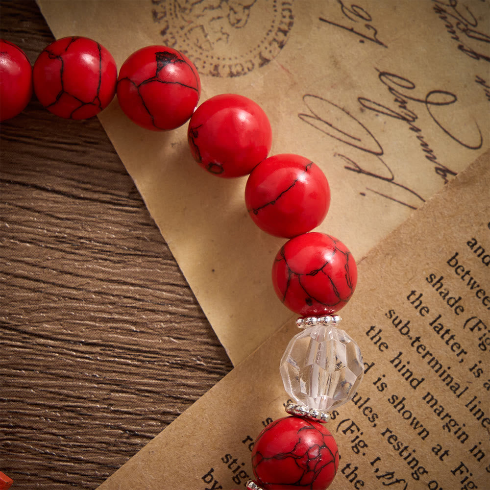 Solacebeads  Red Turquoise With Wooden Cross Crimson Calm Rosary Bracelet: Rooted In Serenity - image 2