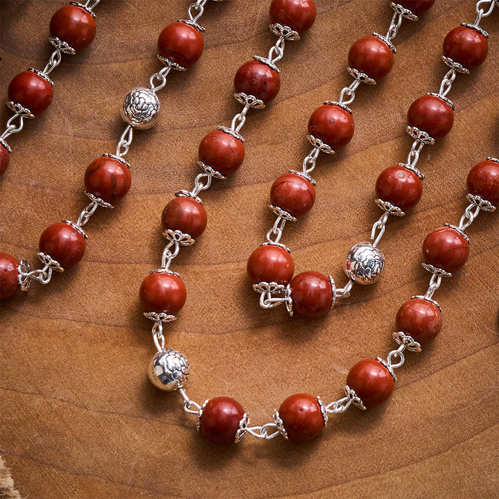 SolaceBeads Handcrafted Red Stone Rosary, Archangel Emblem &amp; Ornate Cross: Sturdy Daily Companion - image 4