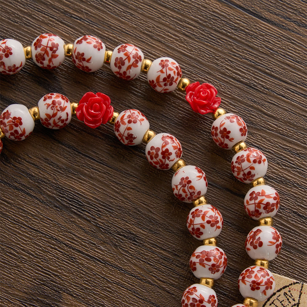 SolaceBeads Floral Ceramic Rosary, Framed Icon &amp; Golden Veil Pendant: Graceful Daily Companion - image 5