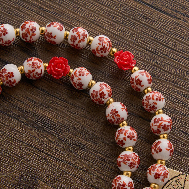 SolaceBeads Floral Ceramic Rosary, Framed Icon &amp; Golden Veil Pendant: Graceful Daily Companion - image 5