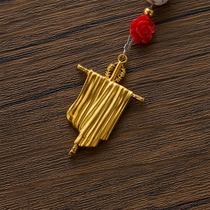 SolaceBeads Floral Ceramic Rosary, Framed Icon &amp; Golden Veil Pendant: Graceful Daily Companion - image 7