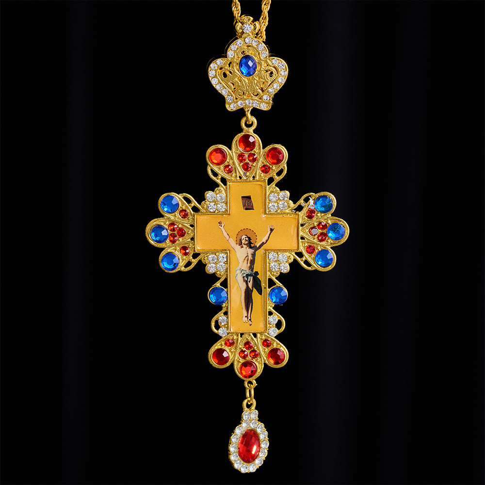 SolaceBeads Ornate Gold Pectoral Cross Necklace , Gem-Encrusted with Enamel Icon - image 4