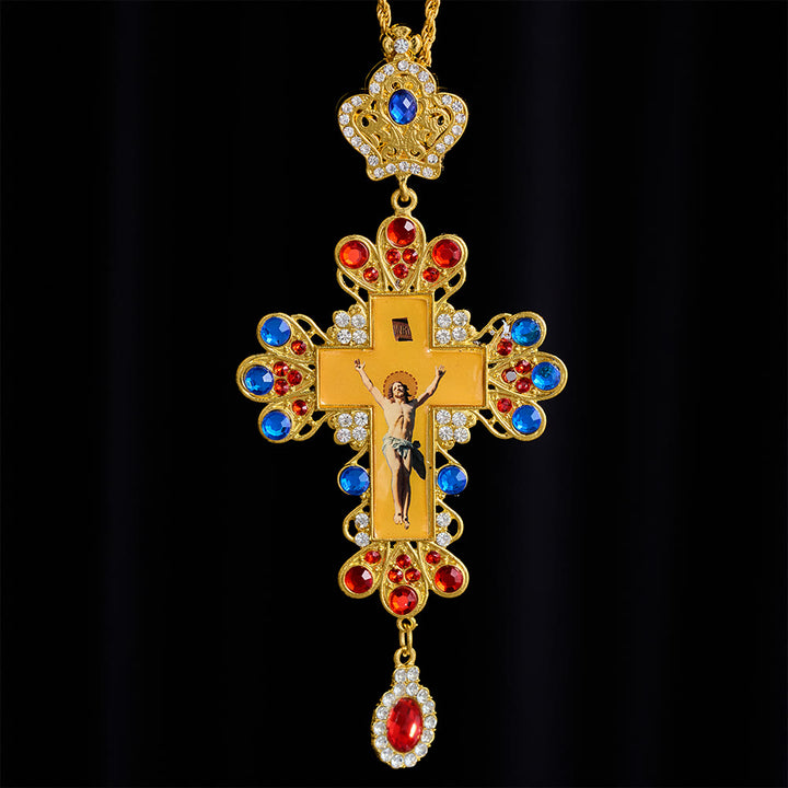 SolaceBeads Ornate Gold Pectoral Cross Necklace , Gem-Encrusted with Enamel Icon - image 4
