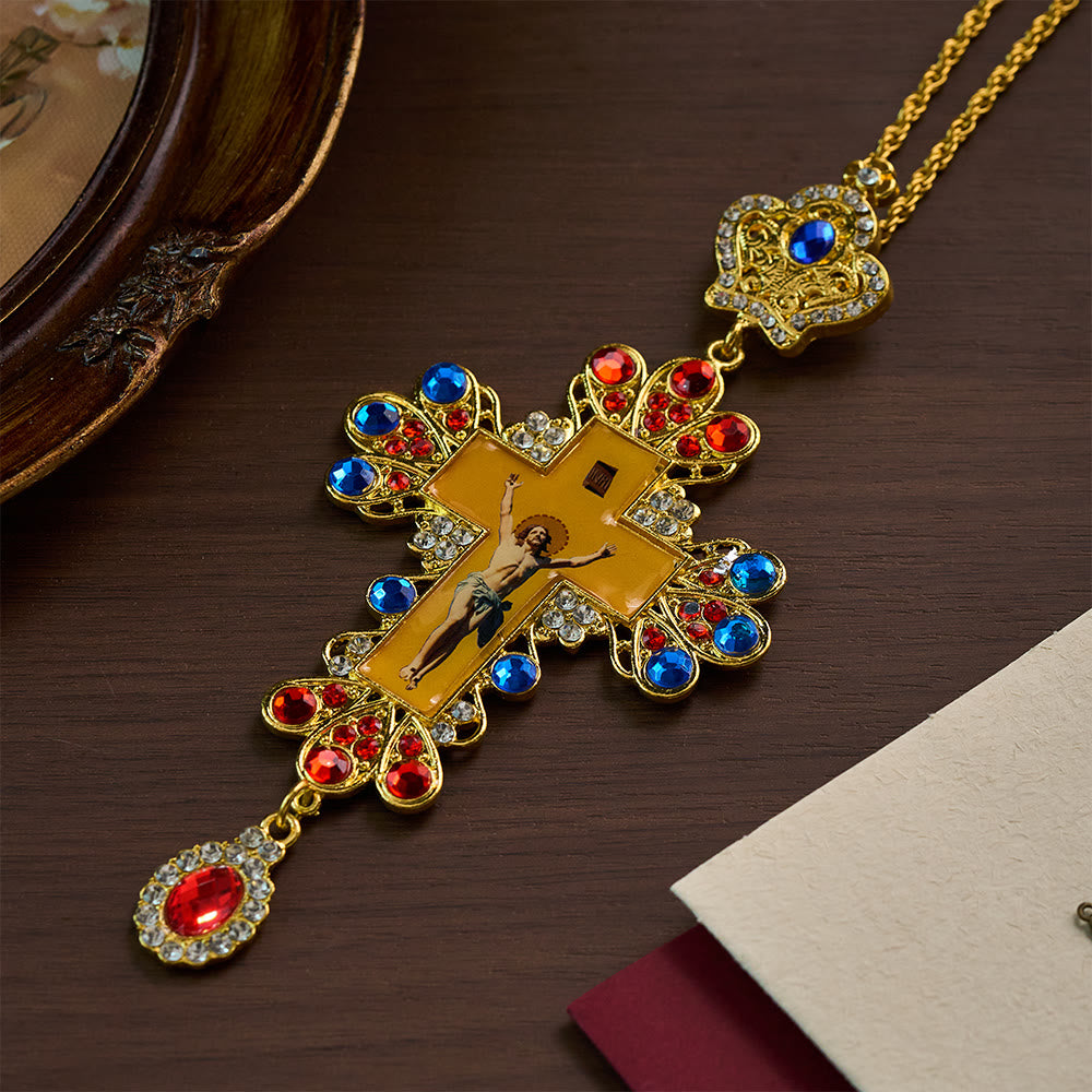 SolaceBeads Ornate Gold Pectoral Cross Necklace , Gem-Encrusted with Enamel Icon - image 1