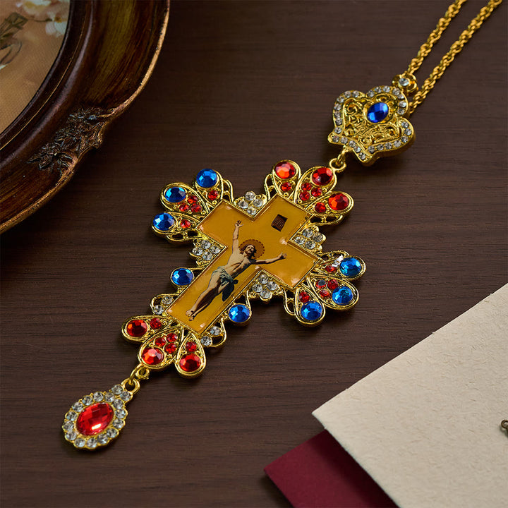 SolaceBeads Ornate Gold Pectoral Cross Necklace , Gem-Encrusted with Enamel Icon - image 1