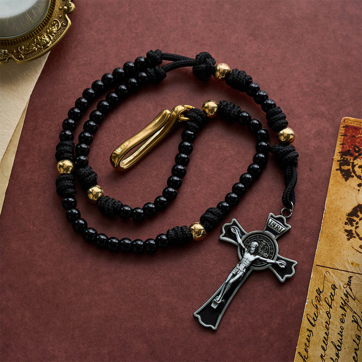 Solacebeads Black Belt-style Artistic Rosary With Gold Accents &amp; Crucifix: Rooted In Strength  - Black - image 0