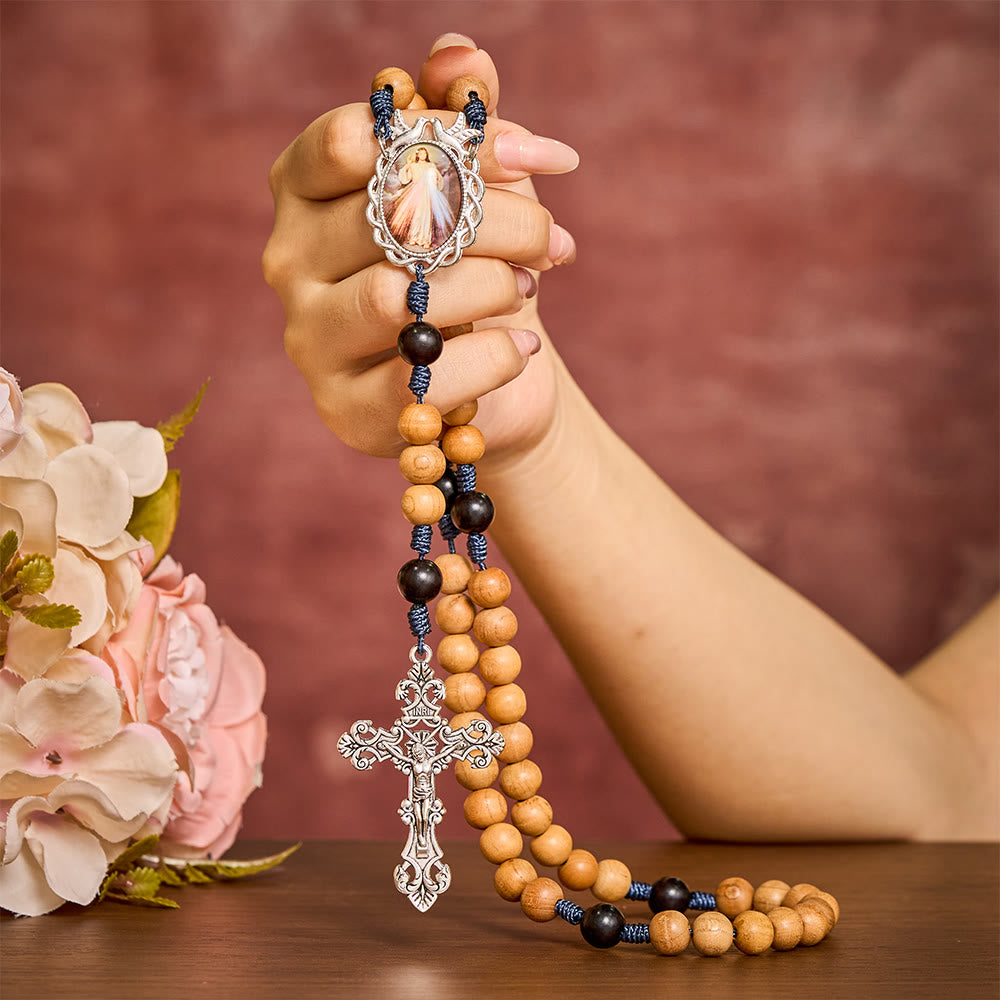 SolaceBeads Handmade Peachwood Wood Rosary, Braided Cord &amp; Silver Cross: Timeless Spiritual Companion - image 1
