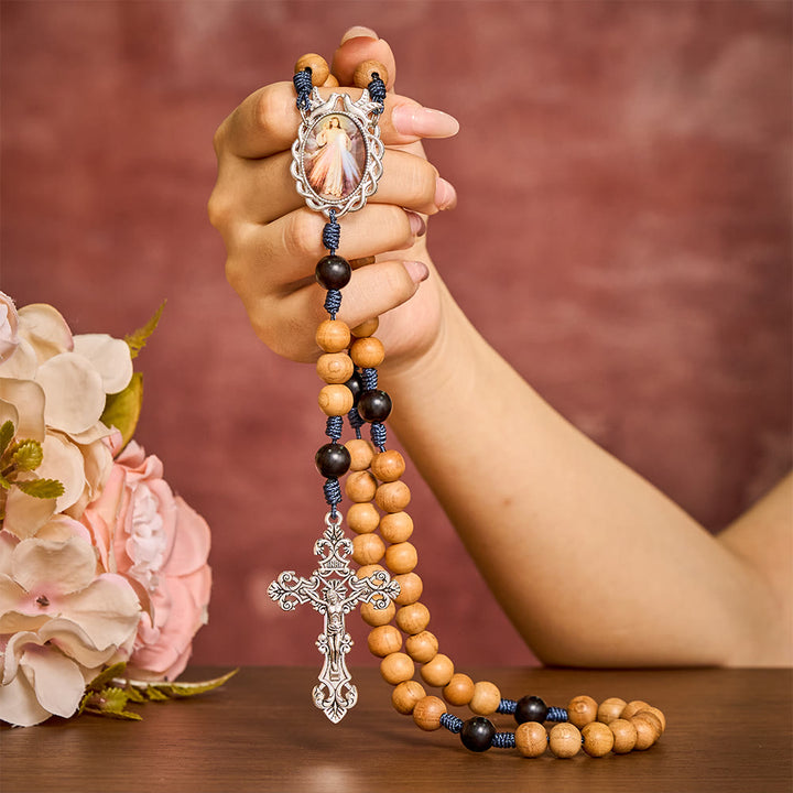 SolaceBeads Handmade Peachwood Wood Rosary, Braided Cord &amp; Silver Cross: Timeless Spiritual Companion - image 1