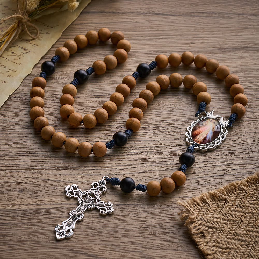 SolaceBeads Handmade Peachwood Wood Rosary, Braided Cord &amp; Silver Cross: Timeless Spiritual Companion - image 3