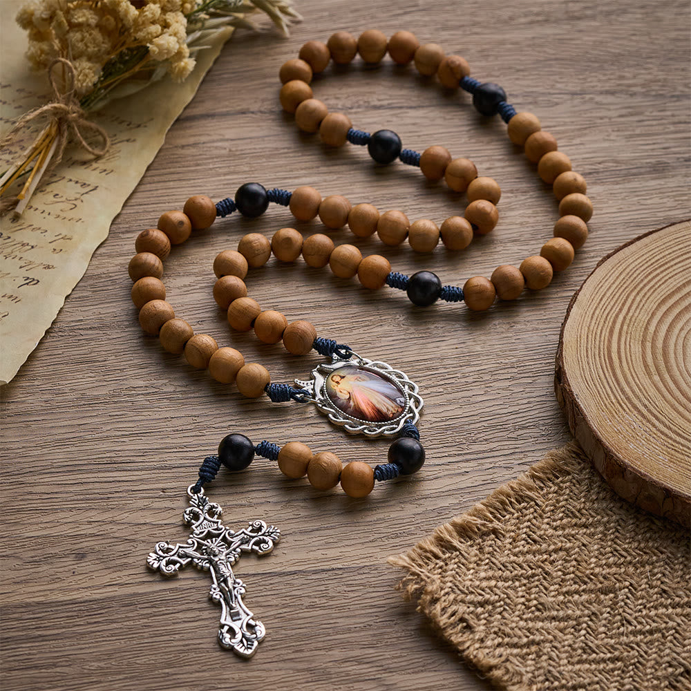 SolaceBeads Handmade Peachwood Wood Rosary, Braided Cord &amp; Silver Cross: Timeless Spiritual Companion - image 2