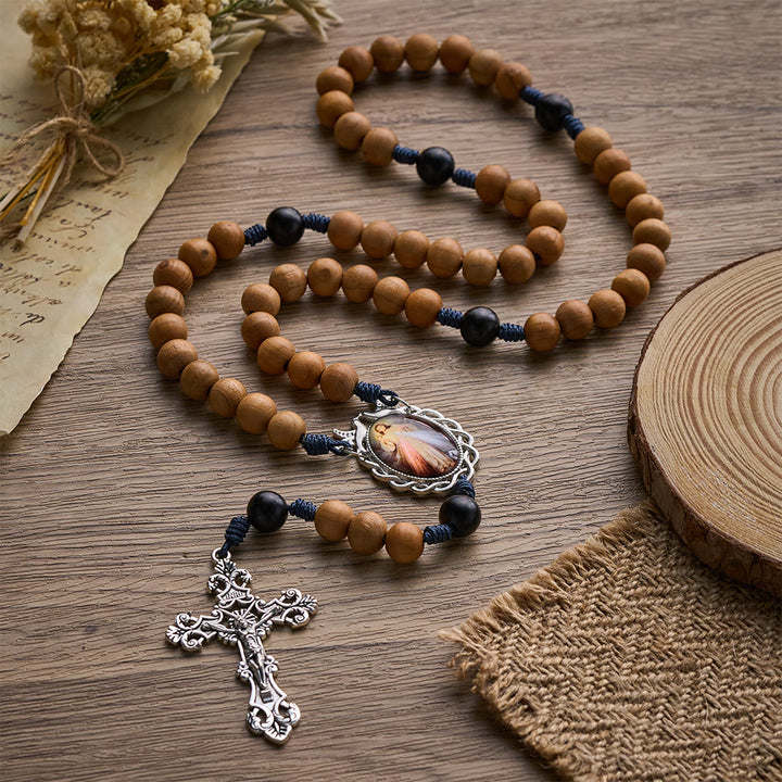 SolaceBeads Handmade Peachwood Wood Rosary, Braided Cord &amp; Silver Cross: Timeless Spiritual Companion - image 2