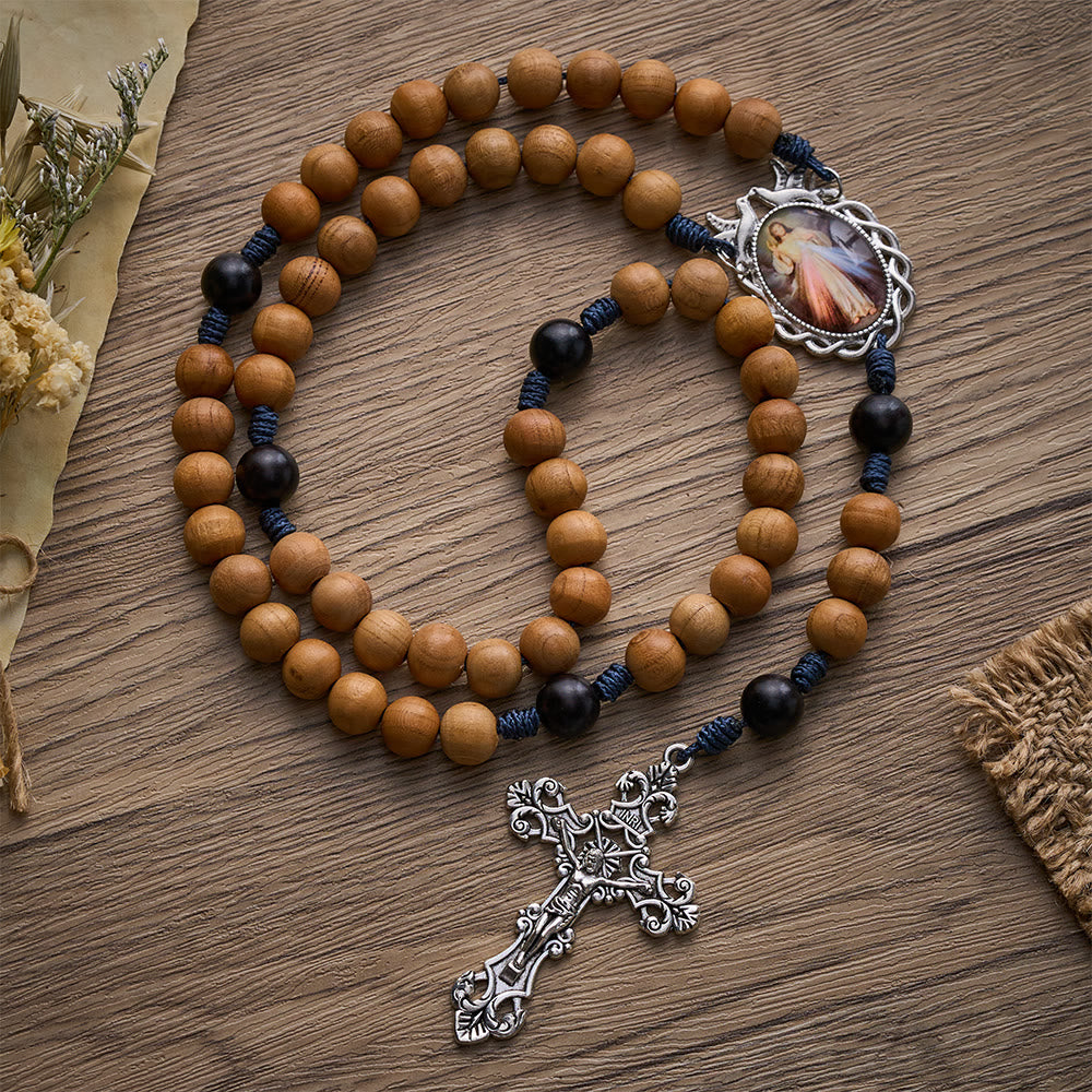 SolaceBeads Handmade Peachwood Wood Rosary, Braided Cord & Silver Cross: Timeless Spiritual Companion - Peachwood - image 0