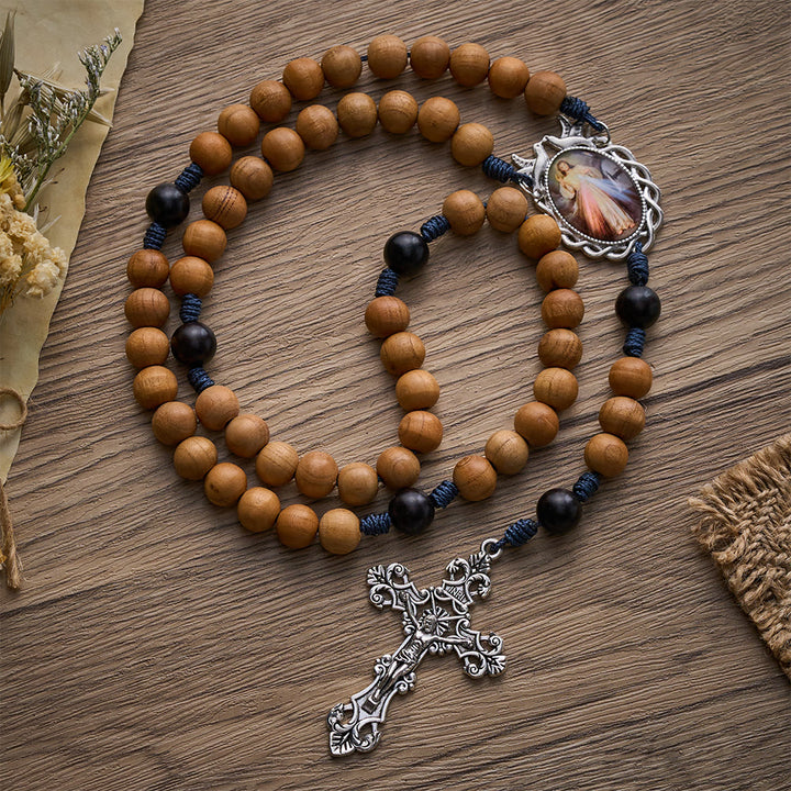 SolaceBeads Handmade Peachwood Wood Rosary, Braided Cord &amp; Silver Cross: Timeless Spiritual Companion - Peachwood - image 0