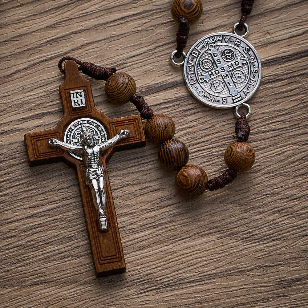 Solacebeads 15/20 Decade Wenge Wood Rosary With St. Benedict Medal &amp; Crucifix: Rooted In Tradition - image 9