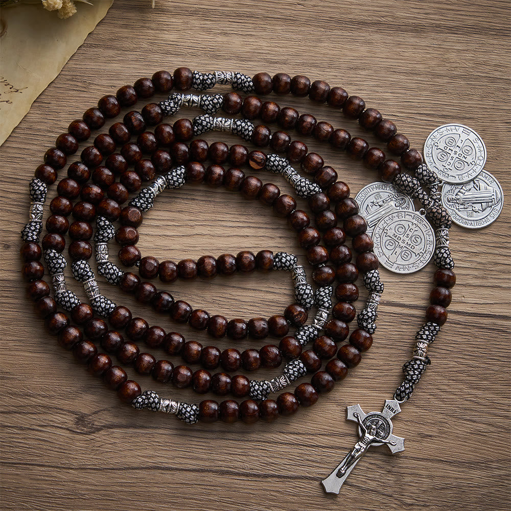 Solacebeads 15/20 decade Pine Wood Rosary With St. Benedict Set: Rooted In Sacred Heritage - 20 Decade - image 0