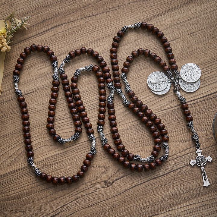 Solacebeads 15/20 decade Pine Wood Rosary With St. Benedict Set: Rooted In Sacred Heritage - image 9