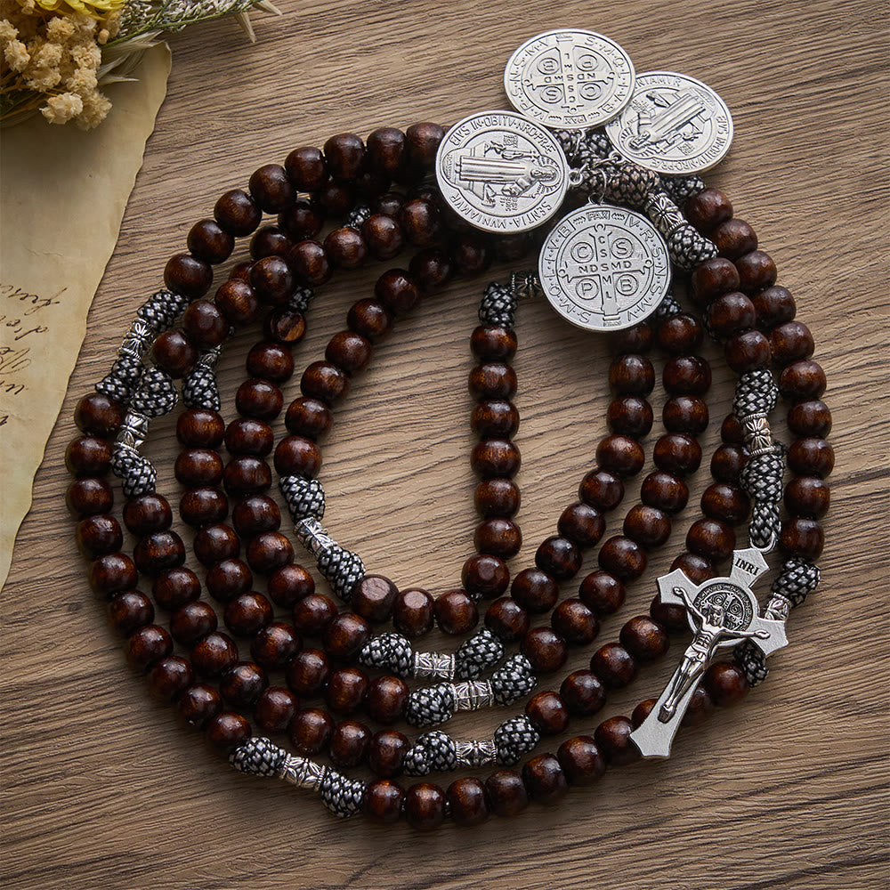 Solacebeads 15/20 decade Pine Wood Rosary With St. Benedict Set: Rooted In Sacred Heritage - image 8