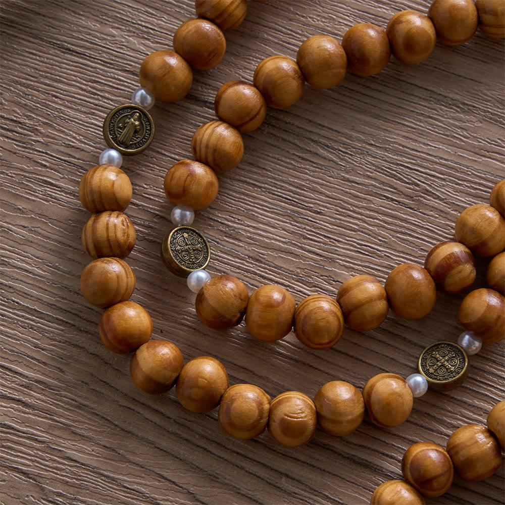 Solacebeads Vintage 15 decade Pine Wood Rosary With Benedict Embellishments: Rooted In Sacred Faith - image 2