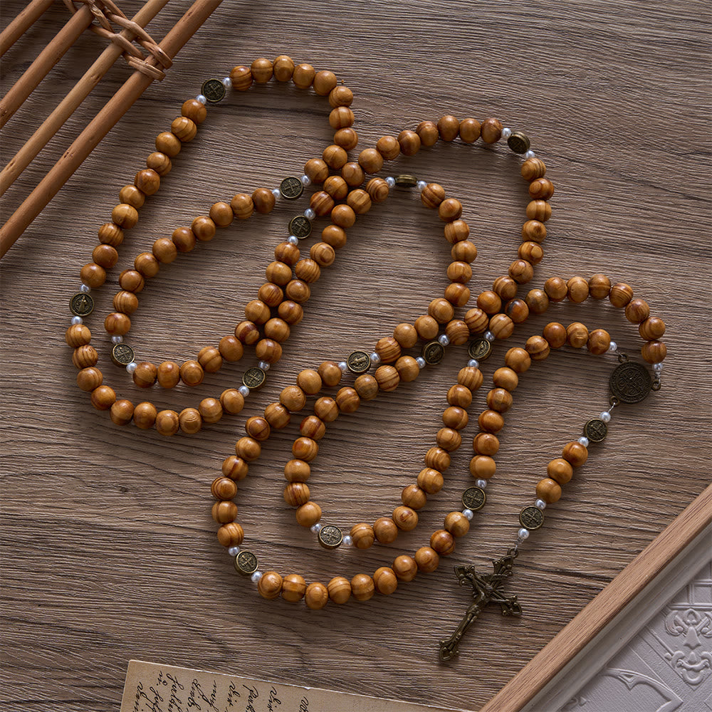 Solacebeads 15/20 Decade Vintage Pine Wood Rosary With Benedict Embellishments: Rooted In Faith - image 10