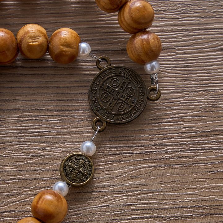 Solacebeads 15/20 Decade Vintage Pine Wood Rosary With Benedict Embellishments: Rooted In Faith - image 5