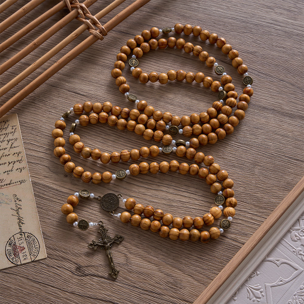 Solacebeads 15/20 Decade Vintage Pine Wood Rosary With Benedict Embellishments: Rooted In Faith - image 9