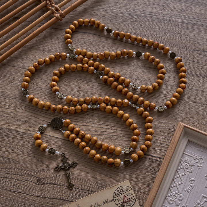 Solacebeads 15/20 Decade Vintage Pine Wood Rosary With Benedict Embellishments: Rooted In Faith - image 8