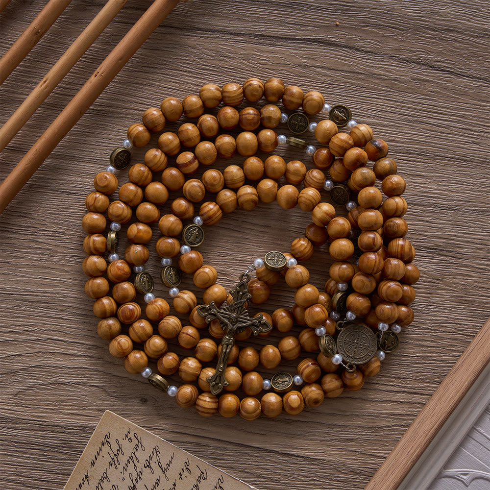 Solacebeads 15/20 Decade Vintage Pine Wood Rosary With Benedict Embellishments: Rooted In Faith - image 7