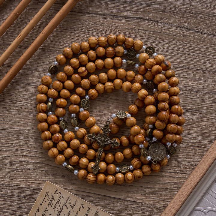 Solacebeads 15/20 Decade Vintage Pine Wood Rosary With Benedict Embellishments: Rooted In Faith - image 7
