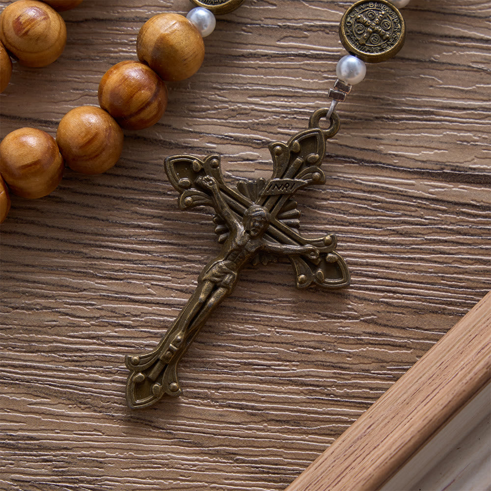 Solacebeads 15/20 Decade Vintage Pine Wood Rosary With Benedict Embellishments: Rooted In Faith - image 6