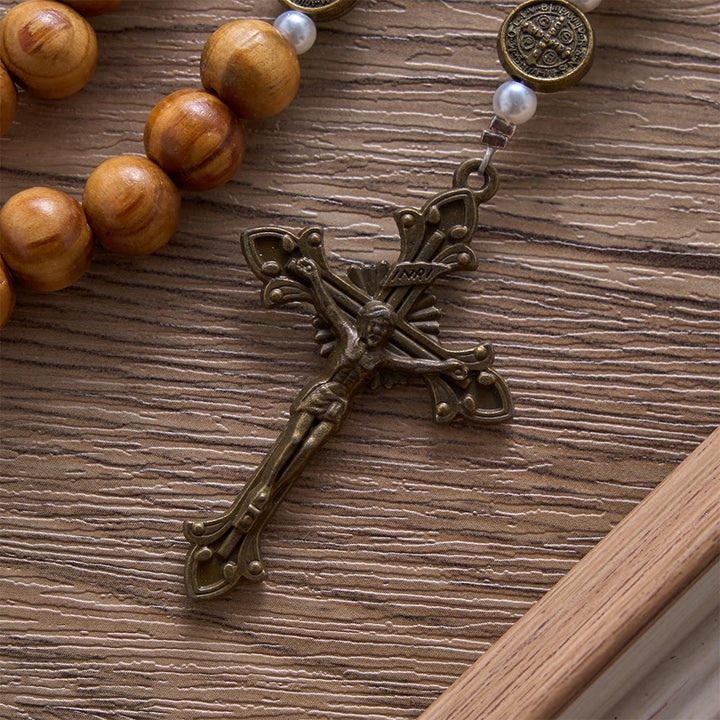 Solacebeads 15/20 Decade Vintage Pine Wood Rosary With Benedict Embellishments: Rooted In Faith - image 6