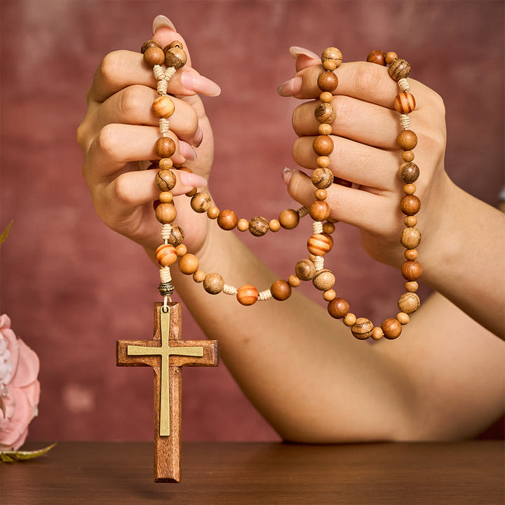 SolaceBeads Mixed Wood Rosary, Multi-Grain Wood Beads &amp; Inlaid Cross: Meaningful Personal Accessory - image 1