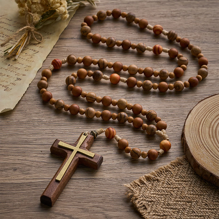 SolaceBeads Mixed Wood Rosary, Multi-Grain Wood Beads &amp; Inlaid Cross: Meaningful Personal Accessory - image 2