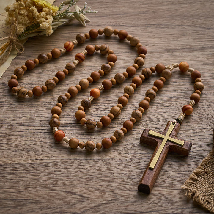 SolaceBeads Mixed Wood Rosary, Multi-Grain Wood Beads &amp; Inlaid Cross: Meaningful Personal Accessory - image 3