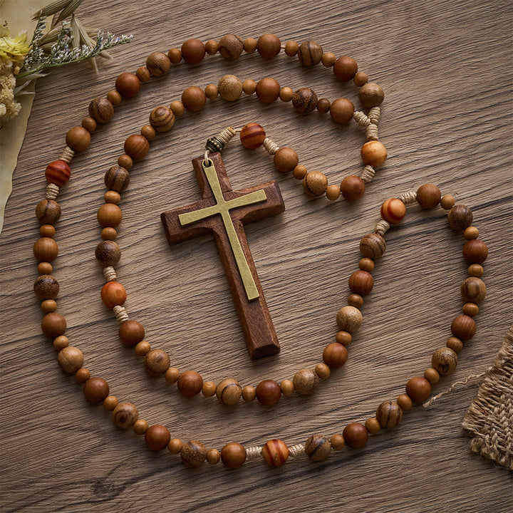 SolaceBeads Mixed Wood Rosary, Multi-Grain Wood Beads &amp; Inlaid Cross: Meaningful Personal Accessory - image 4