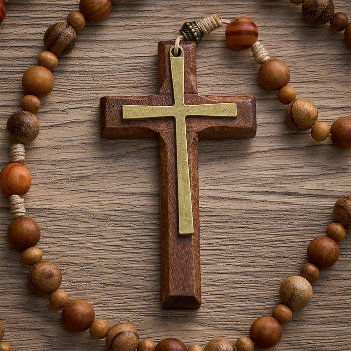 SolaceBeads Mixed Wood Rosary, Multi-Grain Wood Beads &amp; Inlaid Cross: Meaningful Personal Accessory - image 6
