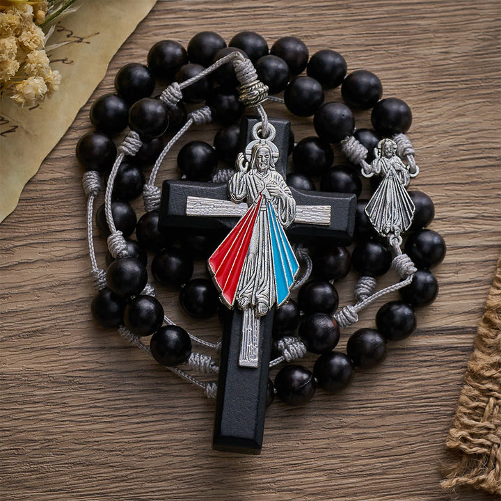 SolaceBeads Hand-Knotted Wood Rosary, Black Sandalwood Beads with Multi-Pendant Design: Rustic Keepsake - image 9