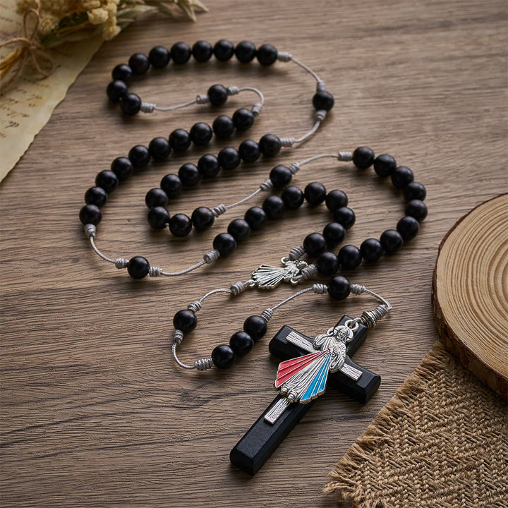 SolaceBeads Hand-Knotted Wood Rosary, Black Sandalwood Beads with Multi-Pendant Design: Rustic Keepsake - image 3