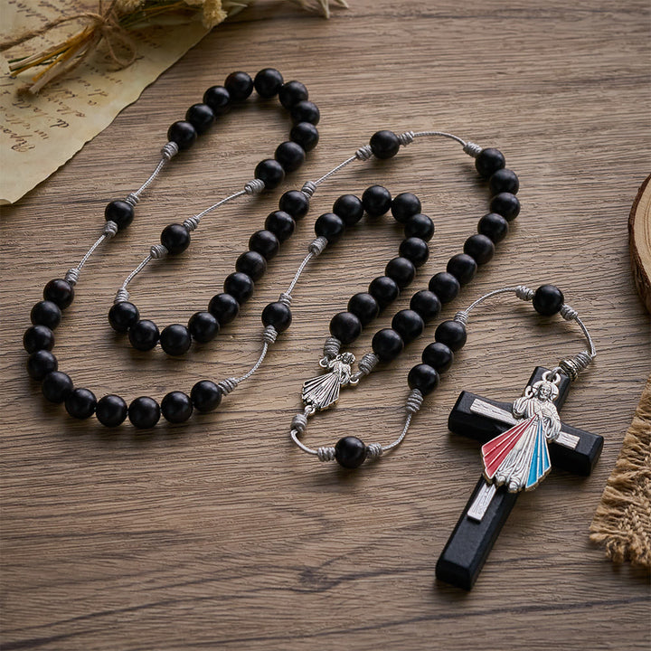 SolaceBeads Hand-Knotted Wood Rosary, Black Sandalwood Beads with Multi-Pendant Design: Rustic Keepsake - image 4