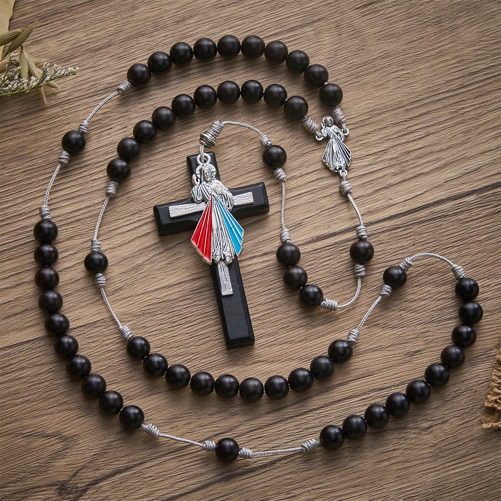 SolaceBeads Hand-Knotted Wood Rosary, Black Sandalwood Beads with Multi-Pendant Design: Rustic Keepsake - image 2