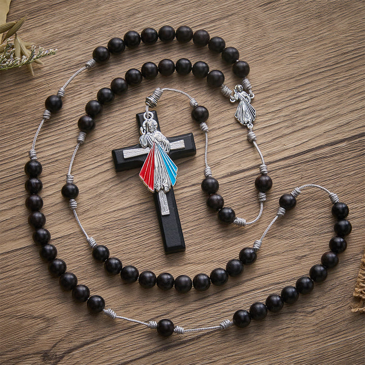 SolaceBeads Hand-Knotted Wood Rosary, Black Sandalwood Beads with Multi-Pendant Design: Rustic Keepsake - image 2