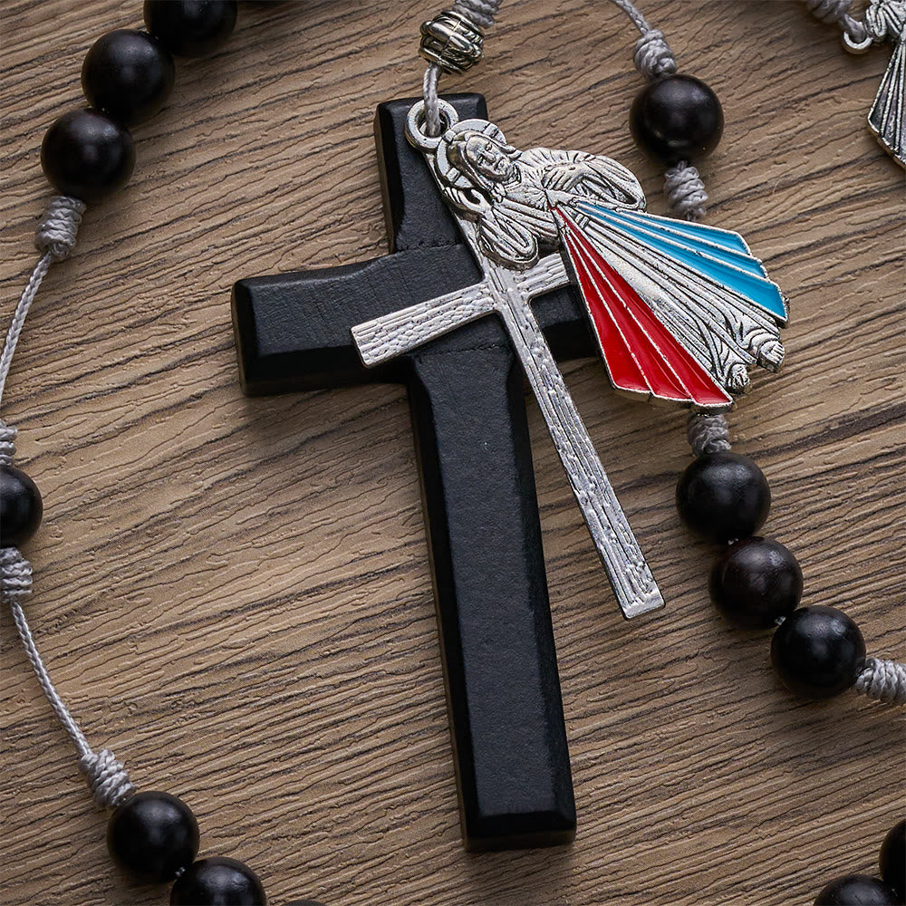 SolaceBeads Hand-Knotted Wood Rosary, Black Sandalwood Beads with Multi-Pendant Design: Rustic Keepsake - image 8