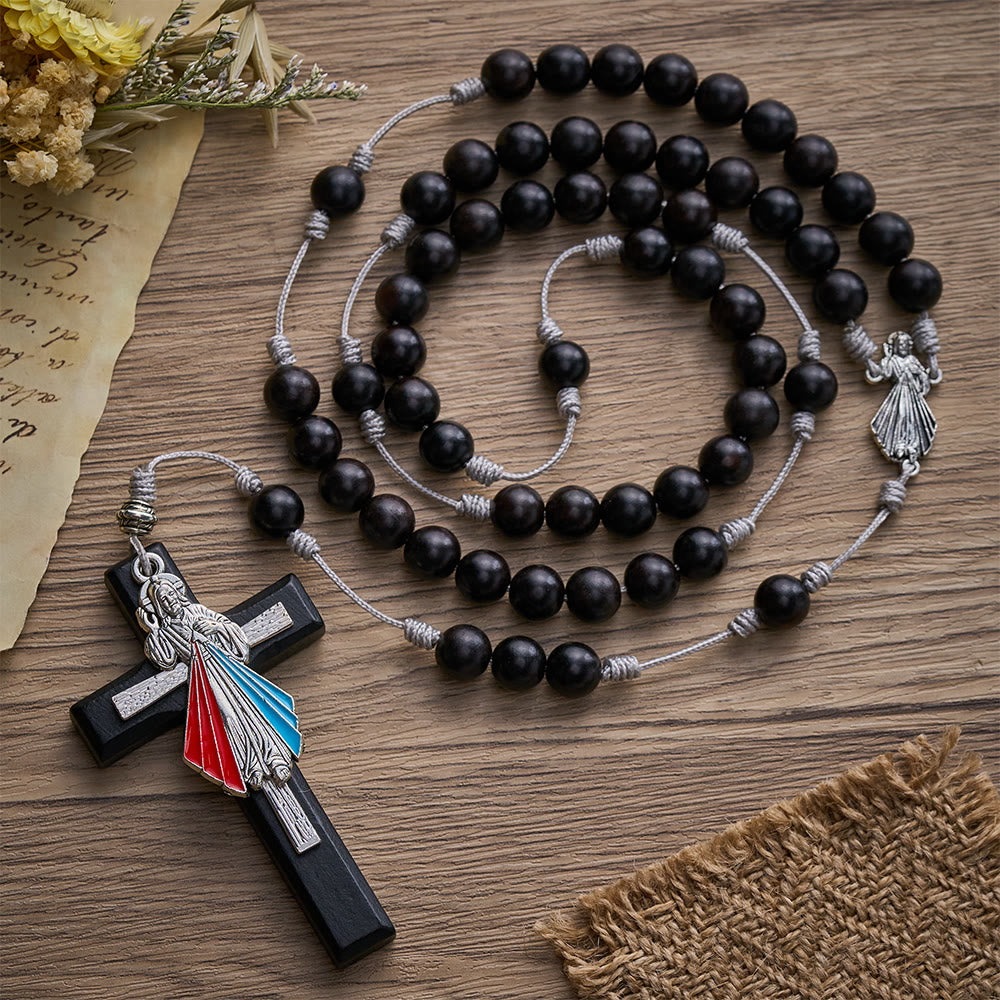 SolaceBeads Hand-Knotted Wood Rosary, Black Sandalwood Beads with Multi-Pendant Design: Rustic Keepsake - Ebony Wood - image 0