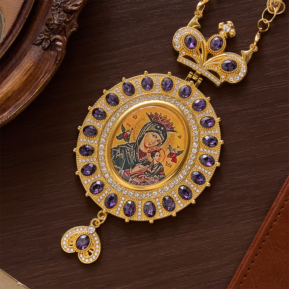 SolaceBeads Our Lady of Perpetual Help Pectoral Icon: Rooted in Sacred Grace  - Gold - image 0